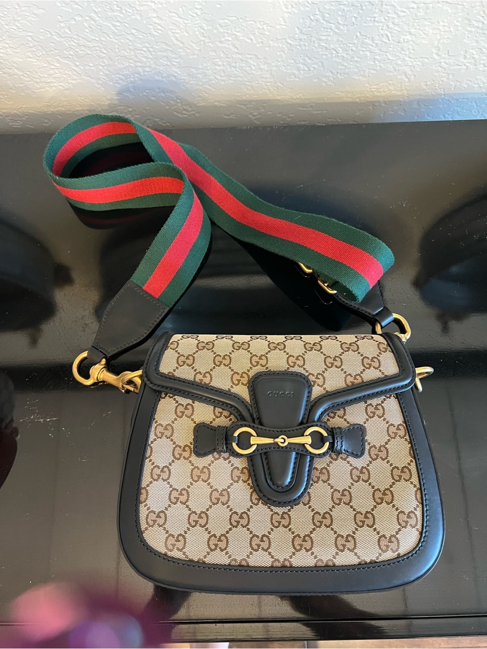 Gucci Beige Brown GG Canvas Crossbody with Green-Red Web Strap - Picture 1 of 7